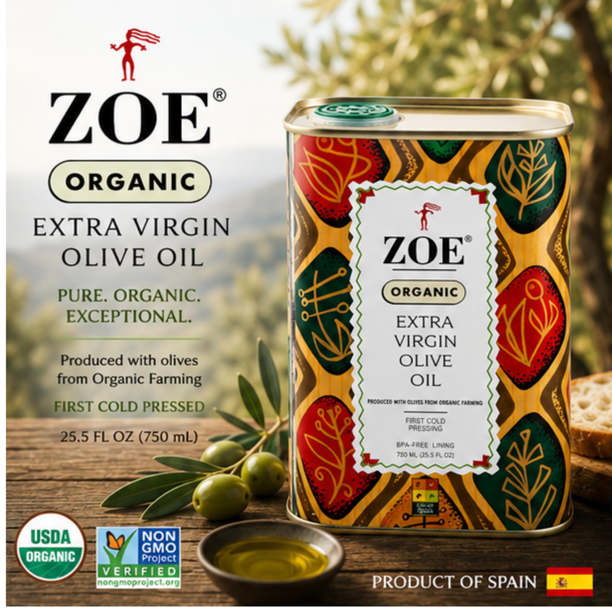 Amazon.com : Zoe Organic Extra Virgin Olive Oil Tin, BPA Free